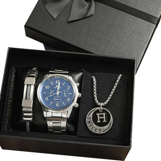Men's Business Gift Holiday Birthday Gift Bracelet Necklace Watch Suit - globaltradeleader