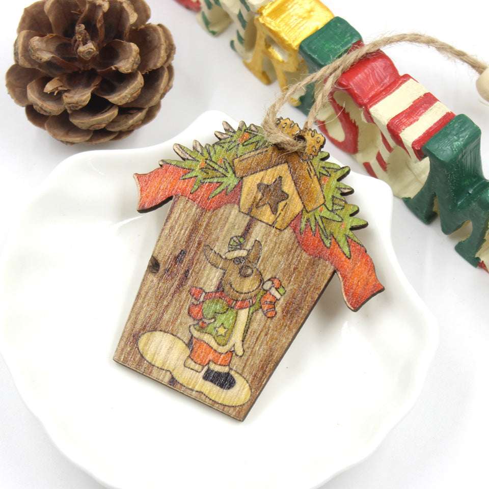 Creative House Shape Santa Elk Wooden Pendant