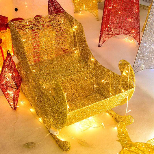 Iron Christmas Deer Sequin Light Onion Powder Deer Pulling Cart