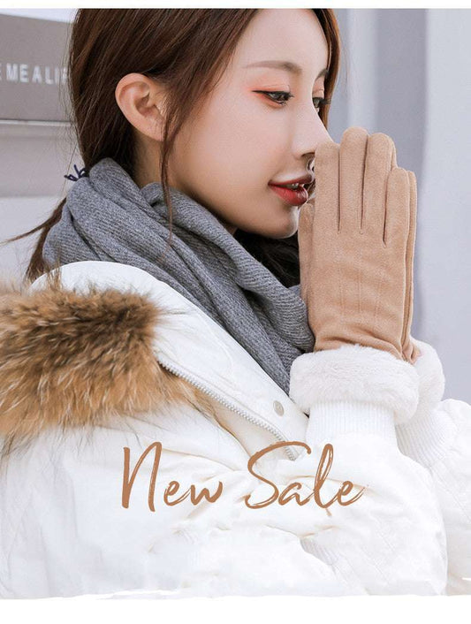 Women's Autumn Winter Touch Screen Plus Suede Warm Ski Gloves - globaltradeleader