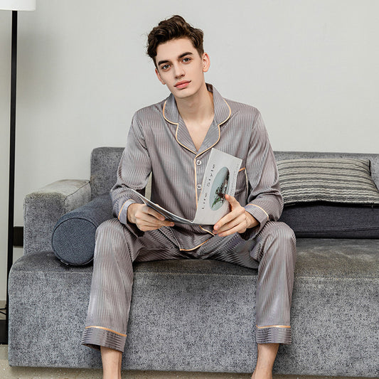 Men's Long Sleeved Trousers Ice Silk Pajamas