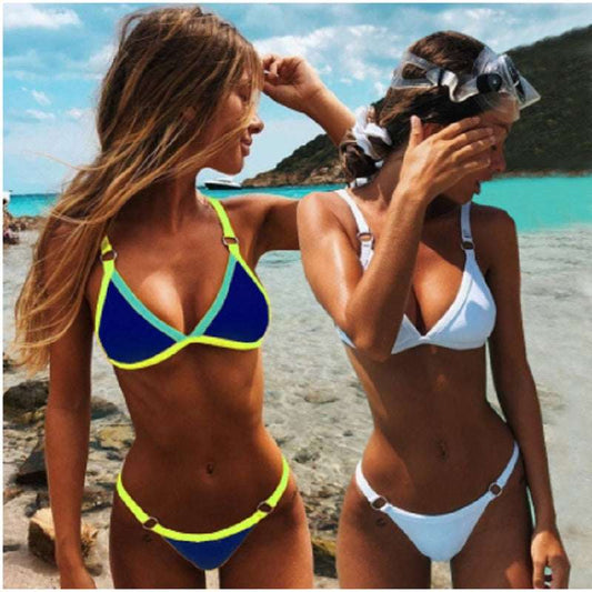 Women's split solid color stitching bikini - globaltradeleader