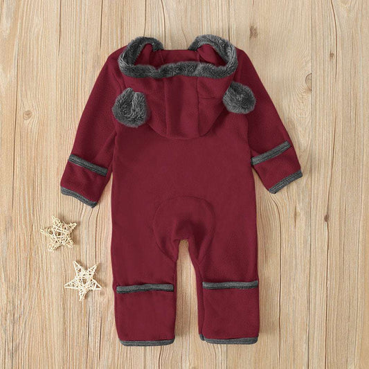 Boys And Girls Bear Feet Polar Fleece Hooded Bodysuit