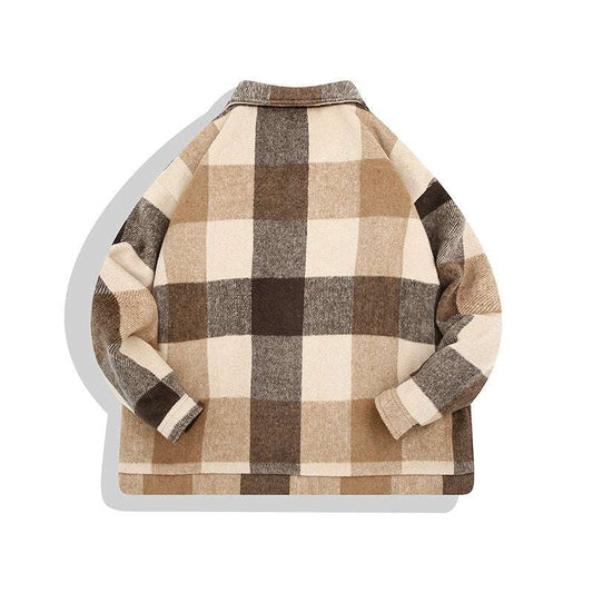 Men's Autumn And Winter Warm Plaid Wool Loose Jacket