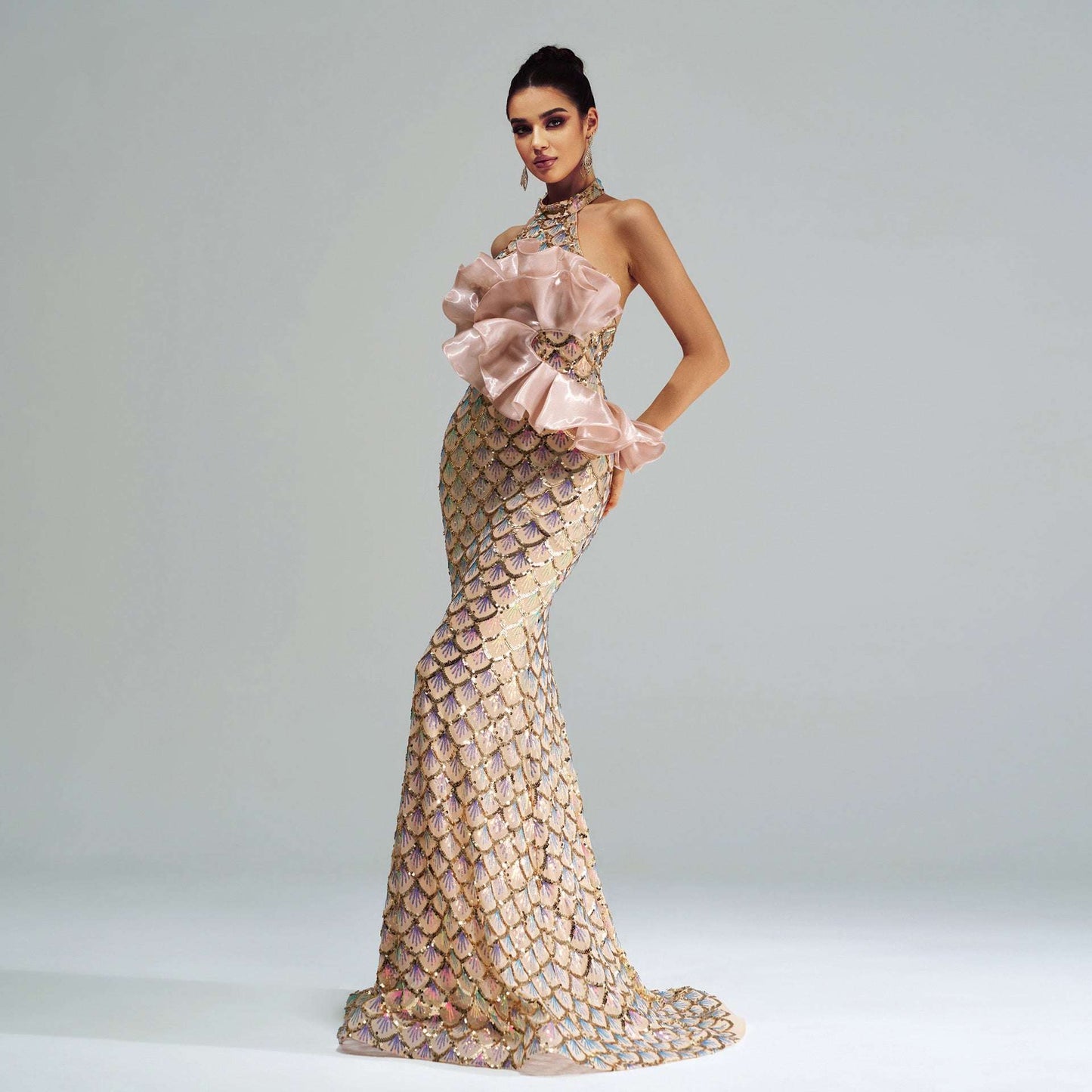 Halter Sequined Mermaid Evening Dress - globaltradeleader