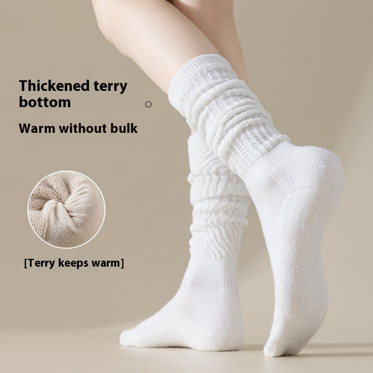 Autumn And Winter Thickening Women's Bunching Socks Fleece-lined Warm Stockings Half Pile - globaltradeleader