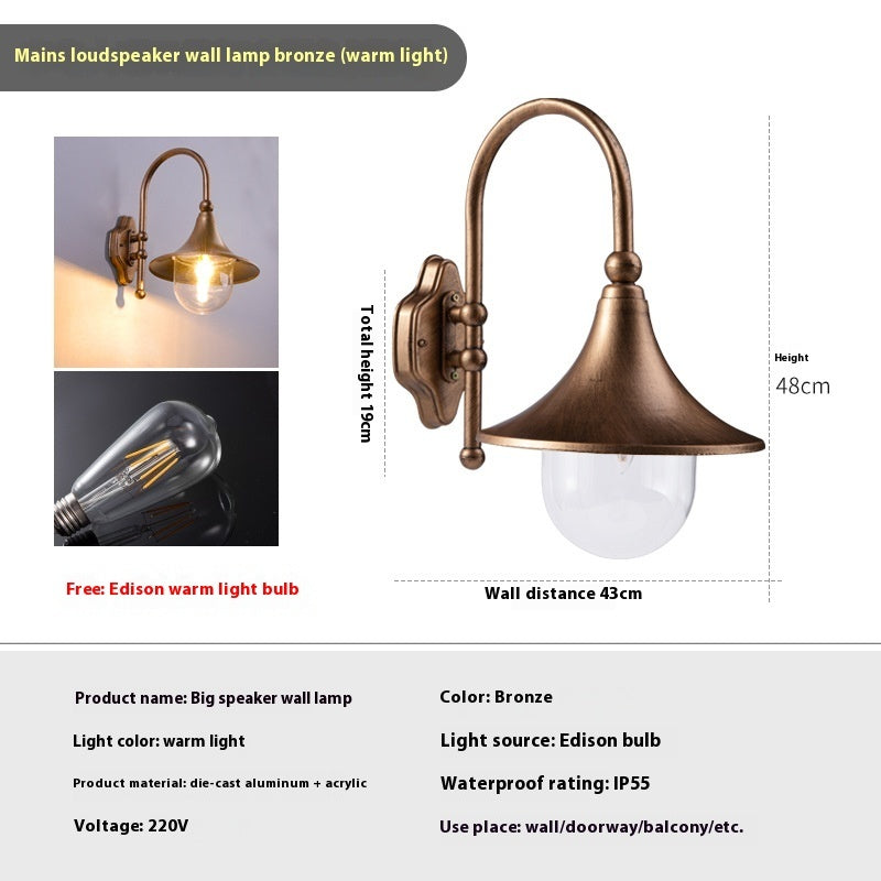 Outdoor Wall Lamp Horn Wall Lamp Outdoor Gate Lamp Stairs Pastoral Aluminum Balcony Exposed Table Lamp - globaltradeleader