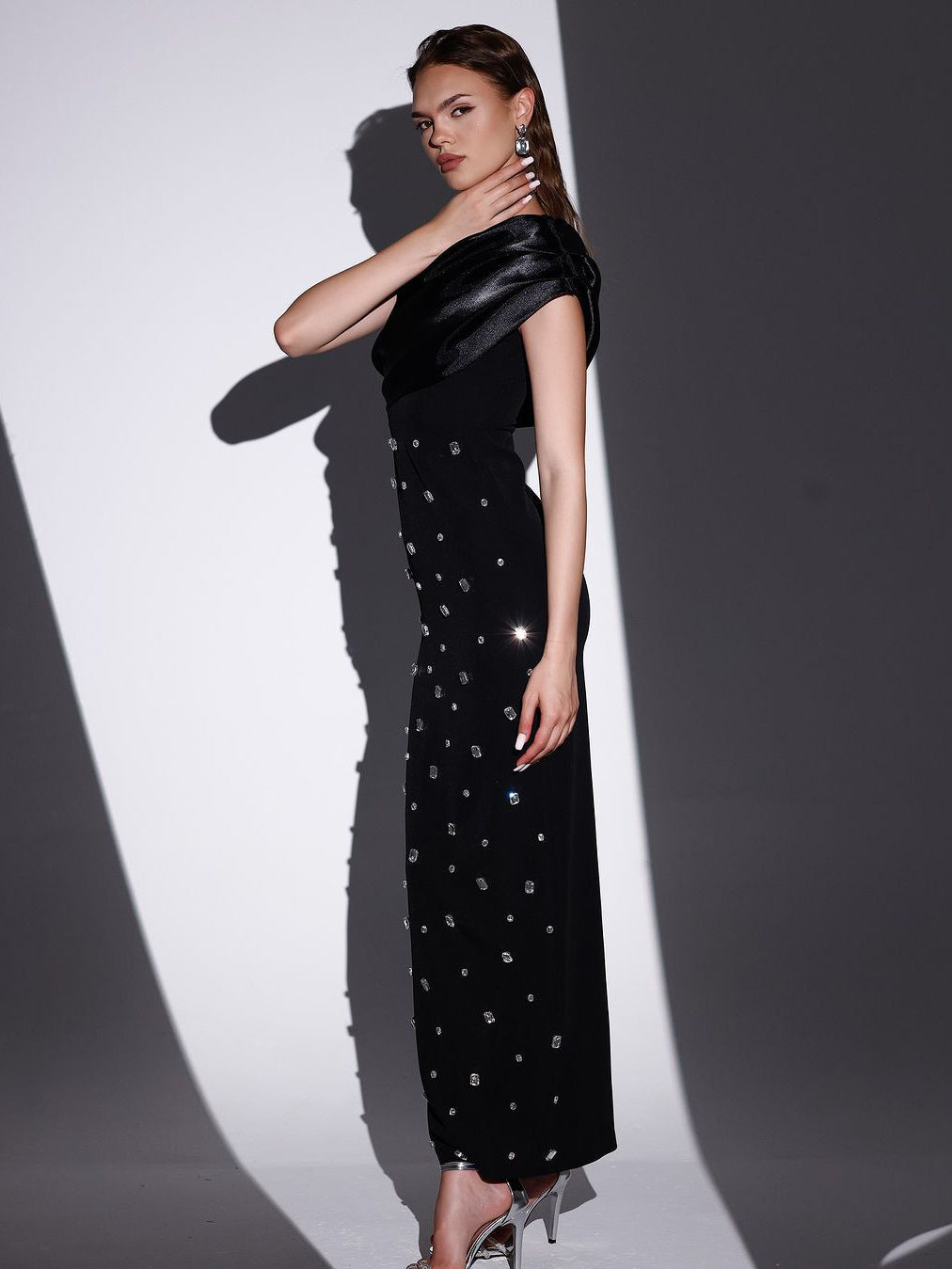 Off-shoulder Diamond Black Evening Dress - globaltradeleader