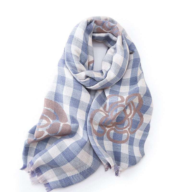 High-grade Cold Protection In Autumn And Winter Thermal Plaid Scarf Printed Tassel Mid-length Shawl - globaltradeleader