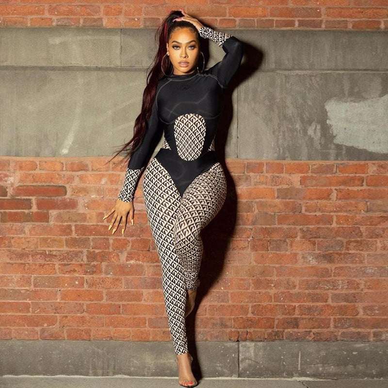 Spliced High-waist Tight-fitting Sports Fitness Jumpsuit