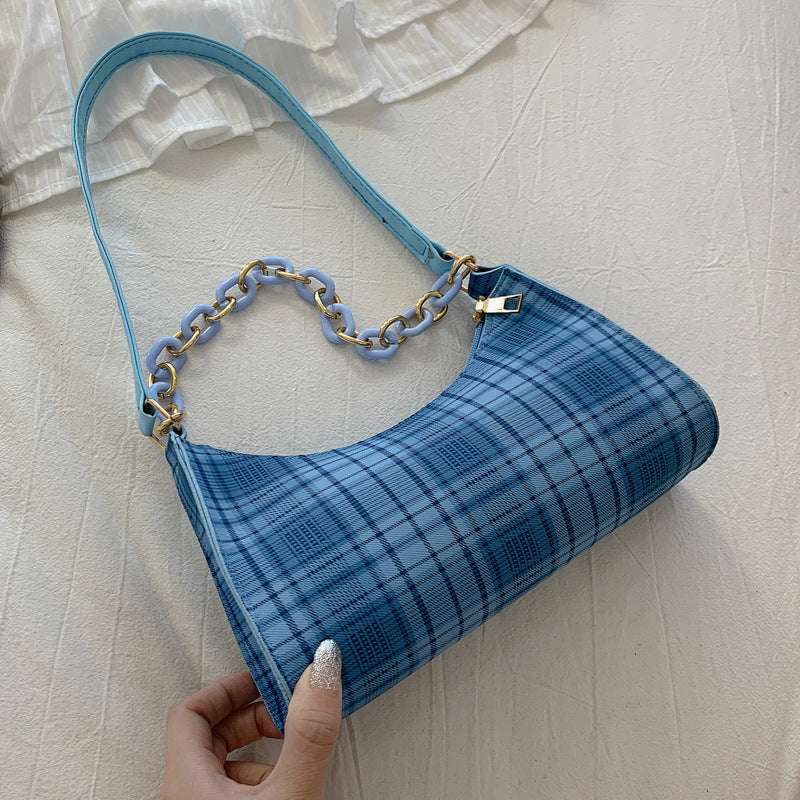 Simple Plaid Underarm Chain Baguette
