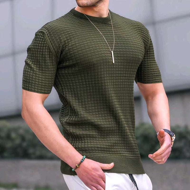 Men's Small Checkered Round Neck Casual Fashion Top