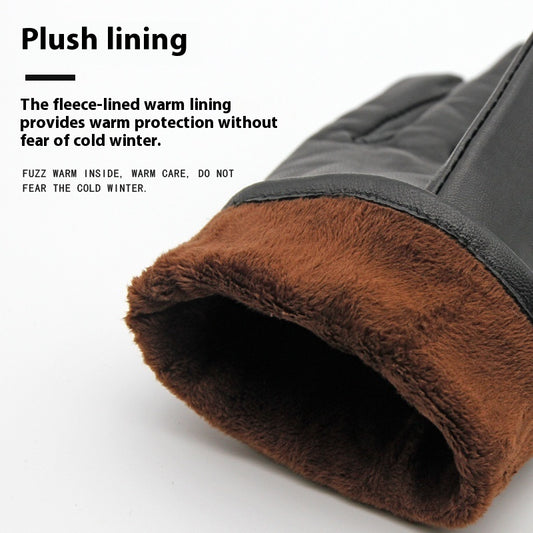 Genuine Leather Gloves Men's Winter Velvet Cold Protection Warm Sheepskin Gloves Cycling And Driving Touch Screen - globaltradeleader
