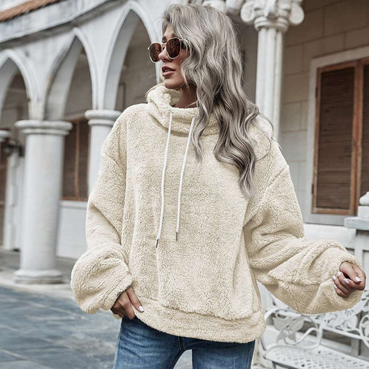 Hooded Solid Color Plush Loose Sweater Women Sweater