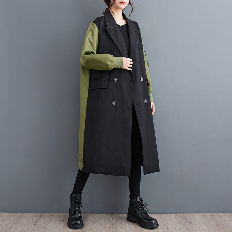 Temperament Leisure Color Matching Double-layer Suit Collar Cardigan Trench Coat - globaltradeleader