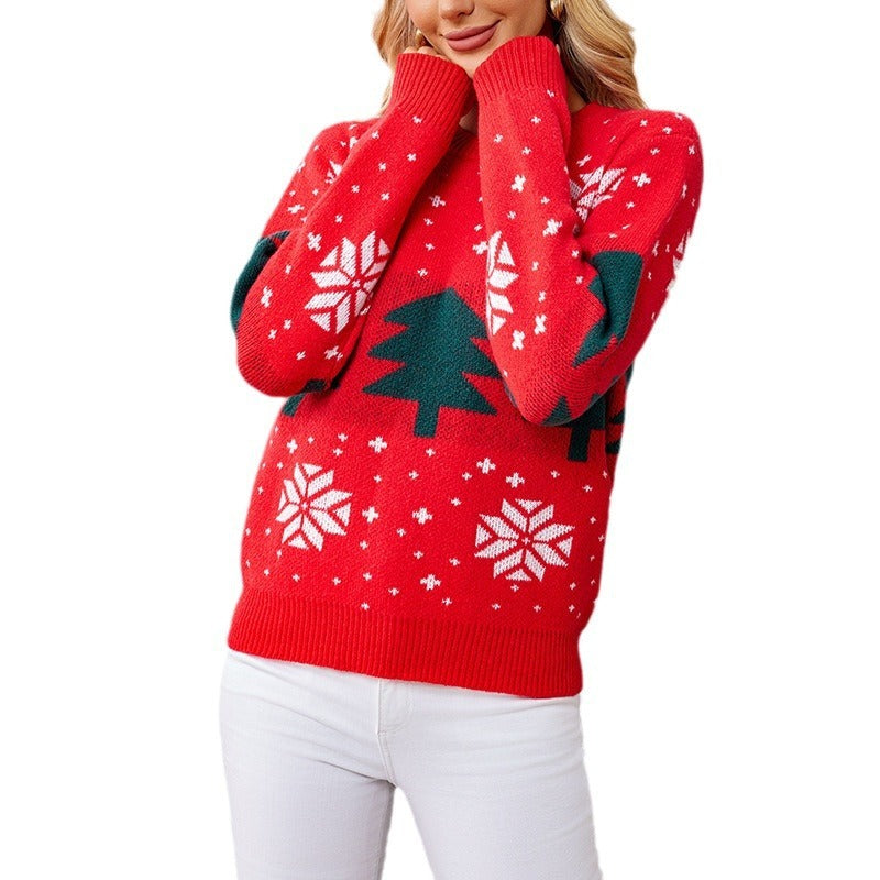 Women's Christmas Tree Jacquard Pullover Knitted Sweater - globaltradeleader