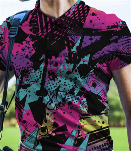 Men's Camouflage 3D Printed PoLo Shirt Fashion Button Lapel Short Sleeves