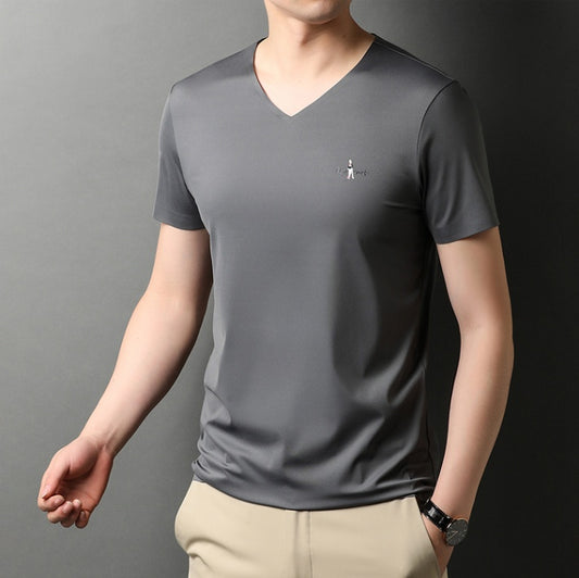 Short Sleeve Men's V-neck Summer Ice Feeling Breathable Traceless Quick Dry T-shirt - globaltradeleader