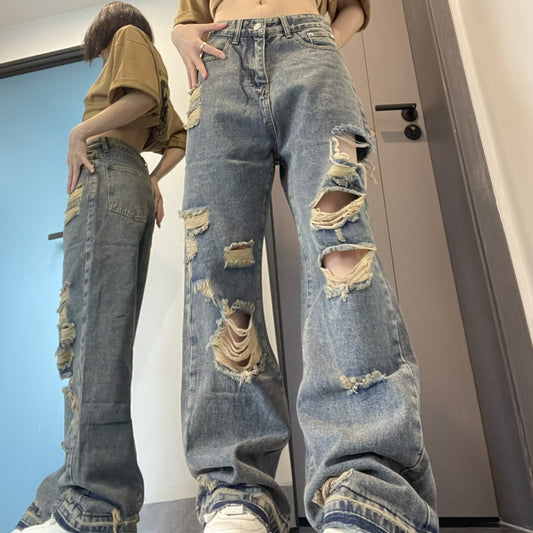 Hiphop Ripped Jeans For Women With Loose Wide Legs