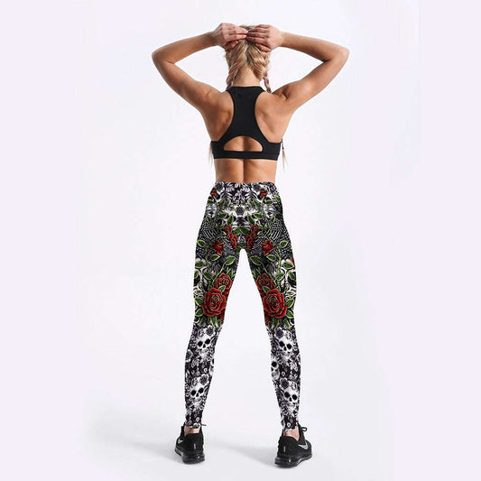 Roses Skulls Yoga Workout Leggings - globaltradeleader