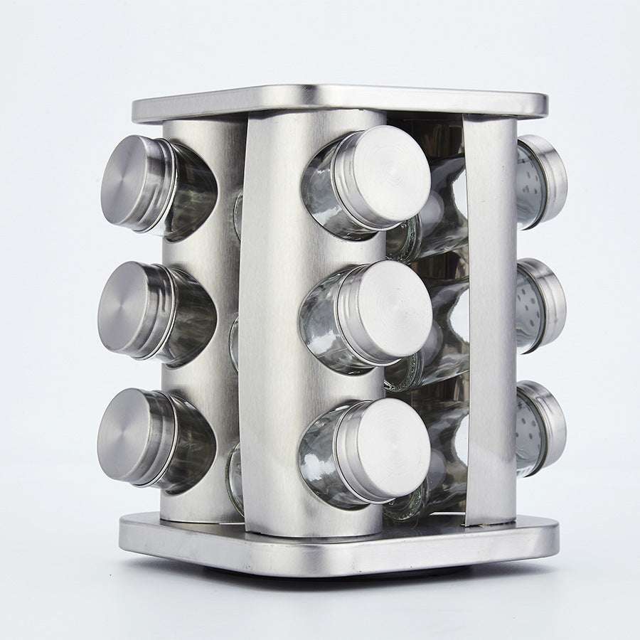 Spice Rack Kitchen Glass Seasoning Salt Pepper Sugar Jars And Stainless Steel Rack Holder Kitchen Storage Spice Rack - globaltradeleader