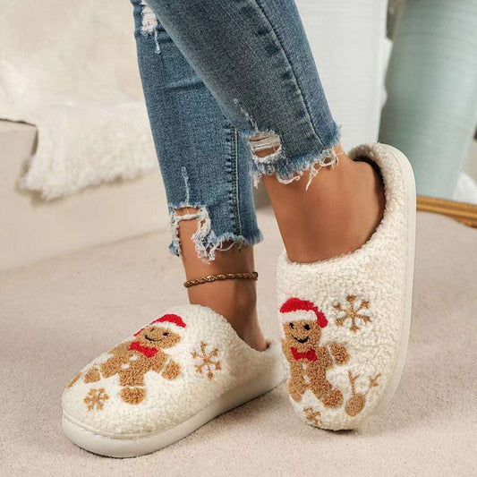 Christmas Snowflake Gingerbread Slippers Winter Indoor Non-slip Floor Bedroom Fuzzy House Shoes For Women Home Slippers - globaltradeleader