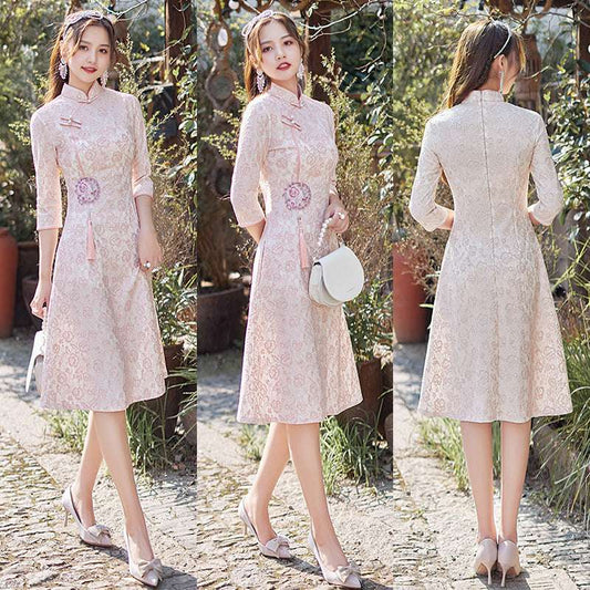 Winter Clothes Seven Point Sleeve Improved A-hem Chinese Style Dress