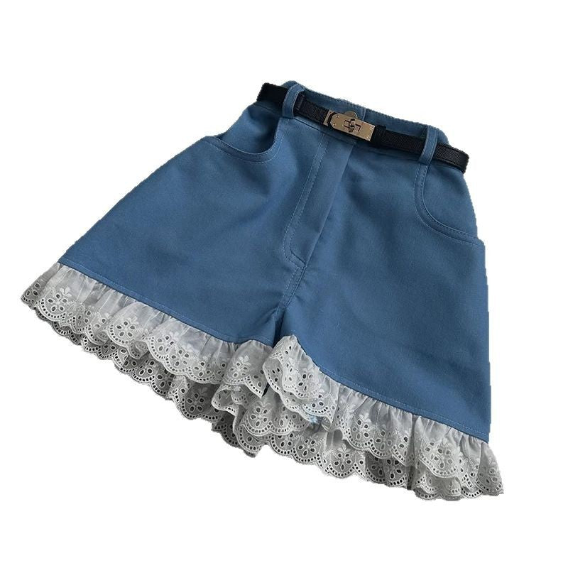 Women's High Waist Lace Stitching Shorts - globaltradeleader