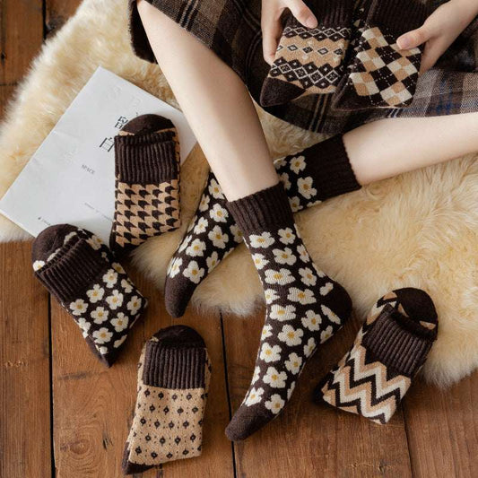 Winter Socks With Snow Boots Women's Mid Tube Stockings Diamond Lattice - globaltradeleader