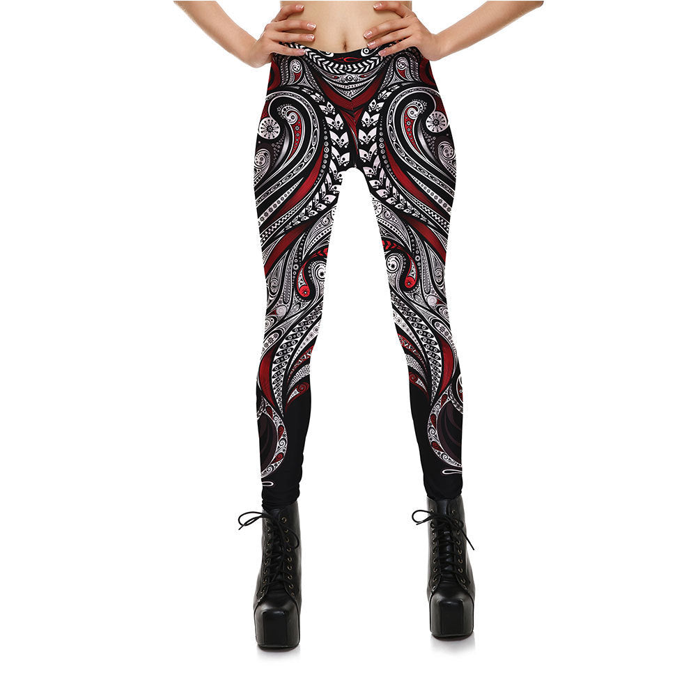 Red Rose Black Mandala Weave Yoga Workout Leggings - globaltradeleader