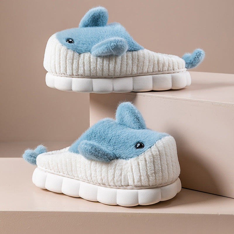 Winter Cute Shark Shoes Women Thick Sole Warm Plush Home Fluffy Slippers Outdoor Garden Indoor Floor House Shoes - globaltradeleader