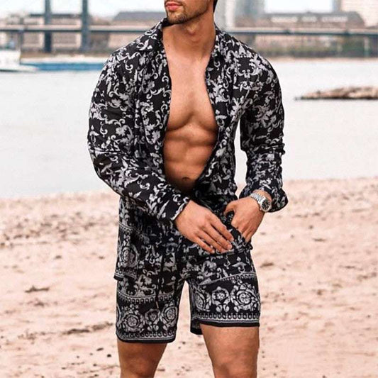 Long Sleeve Shirt Shorts Beach Casual Suit - globaltradeleader