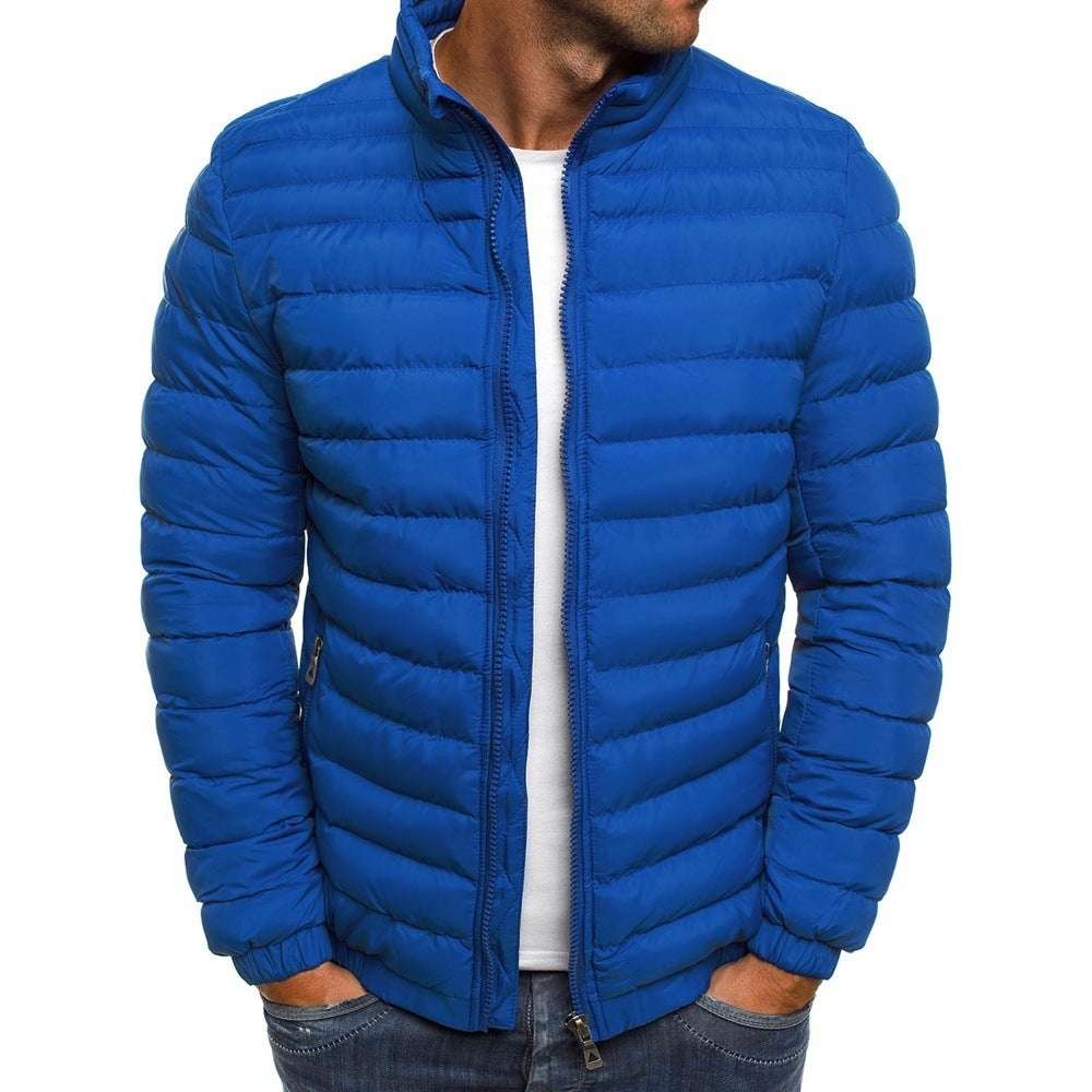 Men Jacket Zipper Solid Color Long Sleeves Pockets Coldproof Autumn Thicken Cotton Padded Overcoat For Outdoor - globaltradeleader