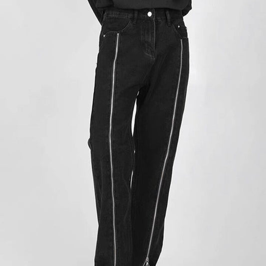Women's Plus Size Zipper Design Niche Straight Jeans
