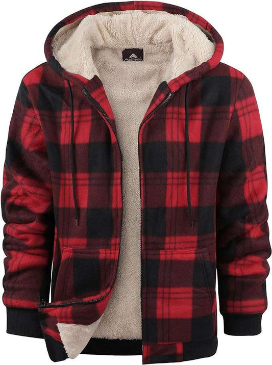 Men's Plaid Print Hooded Zip-Up Jacket Winter Thickened Cotton-padded Coat Warm Clothing - globaltradeleader