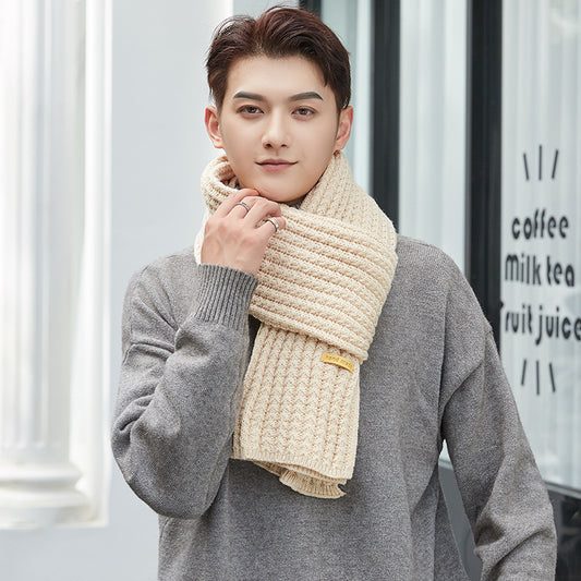 Men's And Women's Solid Colour Woollen Long Warm Knitted Scarf