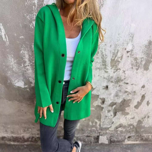 Casual Hooded Single-Breasted Cardigan Fashion Loose Solid Color Jacket Spring And Autumn Women's Clothing - globaltradeleader
