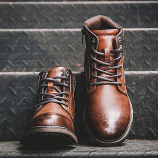 Men Winter Ankle Boots Lace Up Footwear Leather Shoes - globaltradeleader