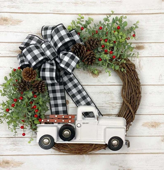 Christmas Truck Eucalyptus With Red Fruit Door Hanging Wreath With Truck