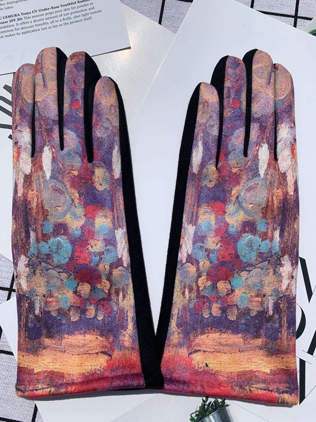 Autumn And Winter Fashion Trends Oil Painting Gloves AB Suede - globaltradeleader