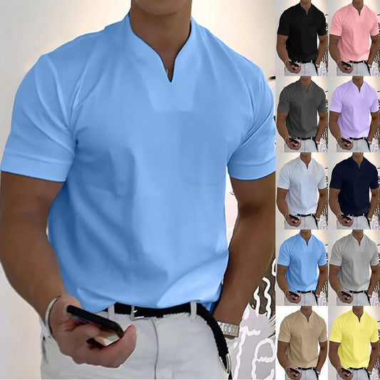Summer Short Sleeve Shirt Men Fitness Plus Size Sports T-Shirt Elastic Cotton Pocket - globaltradeleader