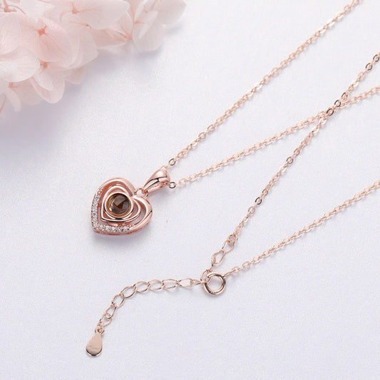 925 Sterling Silver 100 Languages I Love You Custom Projection Heart-shaped Necklace Love Love Memory Female Clavicle Chain Gift