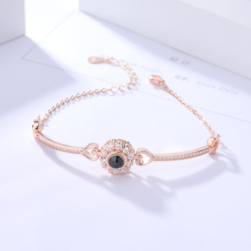 925 Sterling Silver 100 Languages I Love You Love Projection Memory Sun Flower Bracelet Simple Fashion For Girlfriend