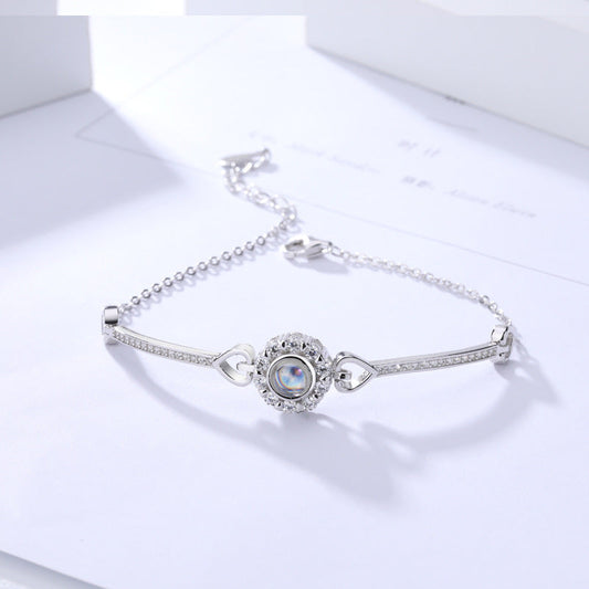 925 Sterling Silver 100 Languages I Love You Love Projection Memory Sun Flower Bracelet Simple Fashion For Girlfriend