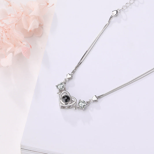 925 Sterling Silver 100 Languages I Love You Memory Custom Projection Heart-shaped Bracelet Fashion Vibrato Explosion Gift