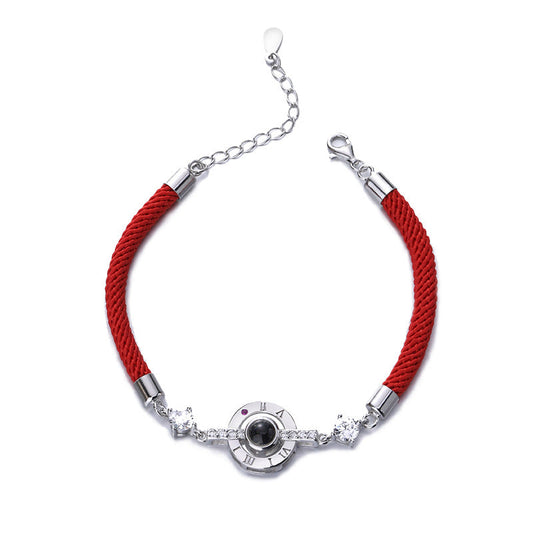 925 Sterling Silver 100 Languages Projection Bracelet Love Memory Custom Red String Men And Women Couple Bracelet