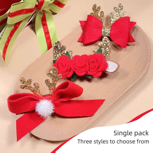 Christmas Sequins Elk Horn Non-woven Bow Barrettes