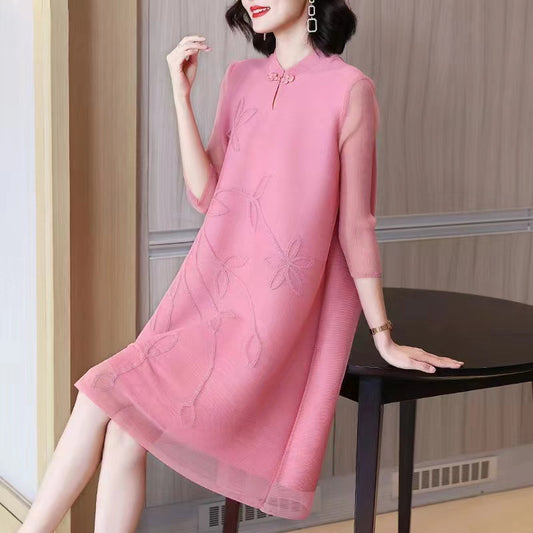 Women's Chinese Style Double Layer Mesh Dress