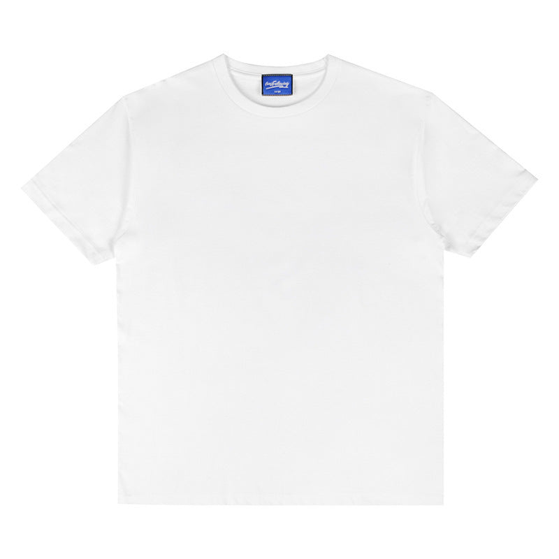 Heavy American High Street Solid Color Loose Shoulder Cotton Round Neck T-shirt - globaltradeleader