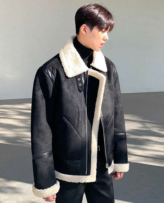 Men's Fashion Casual Zipper Lamb Wool Jacket - globaltradeleader